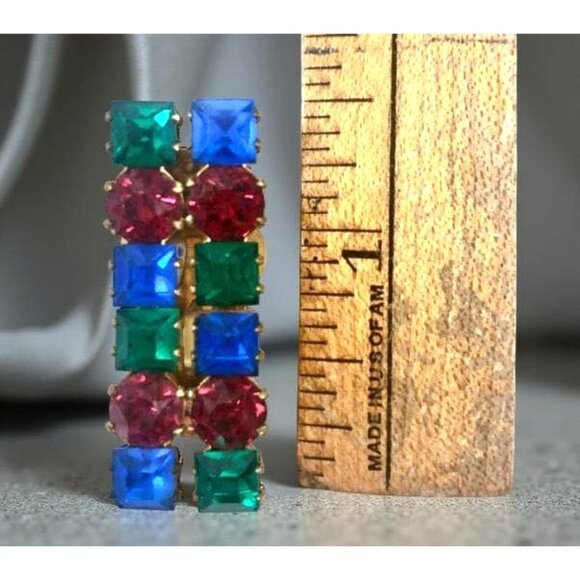 Art Deco Rhinestone Shoe Clips Pair – Multicolor, Prong Set Brass, Art Deco Pair - Picture 3 of 10